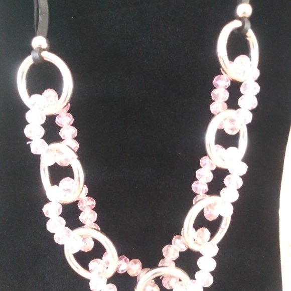 Pink Beads & Faux Leather Necklace & Earring Set - Picture 7 of 15